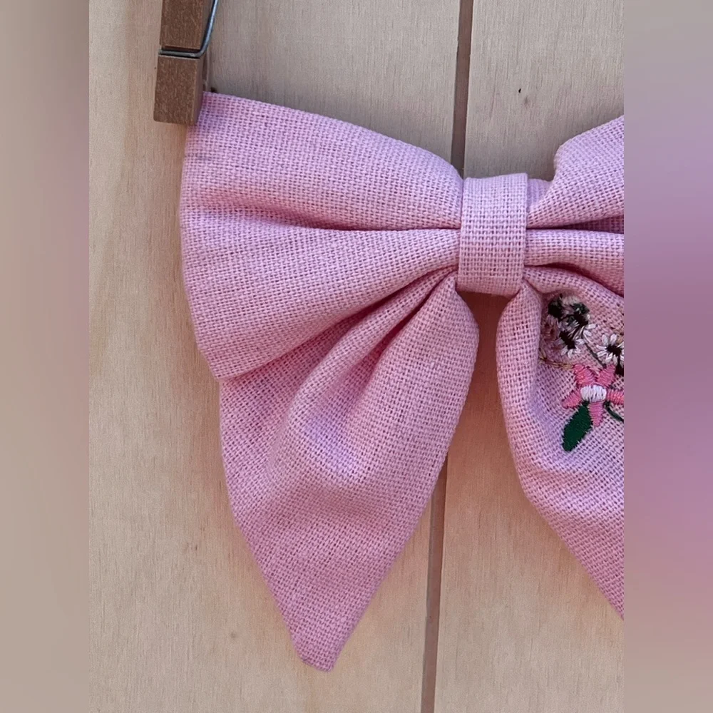 Flower Embroidered Hair Bow For Kids